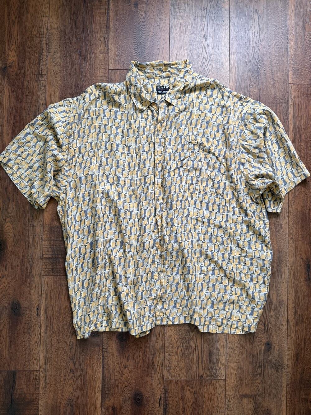 KAID Men’s XXL 100% Silk Abstract Button Down Short Sleeve Shirt